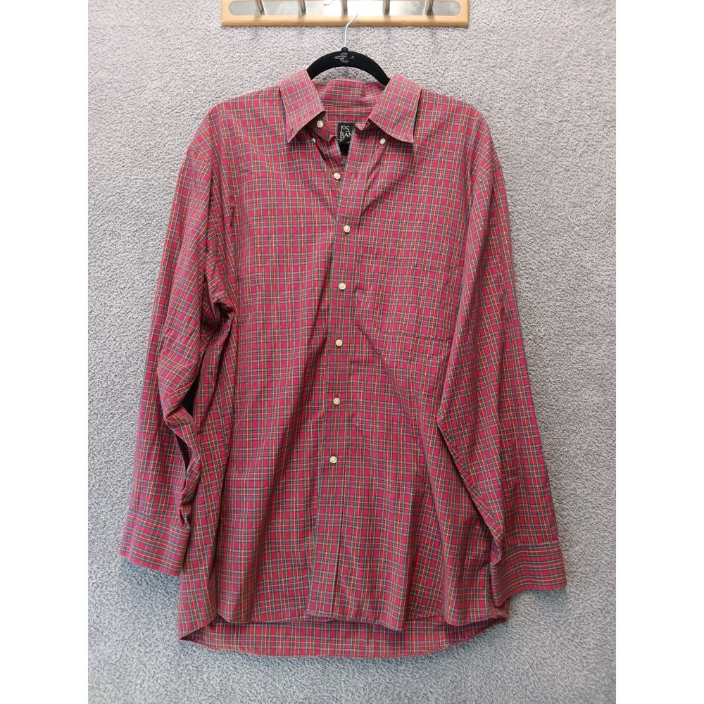 Jos A Bank Travelers Plaid Cotton Shirt Mens L Red Green Button Up